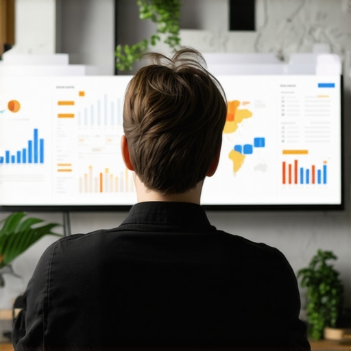 Person reviewing local SEO analytics on a computer showing charts and maps.