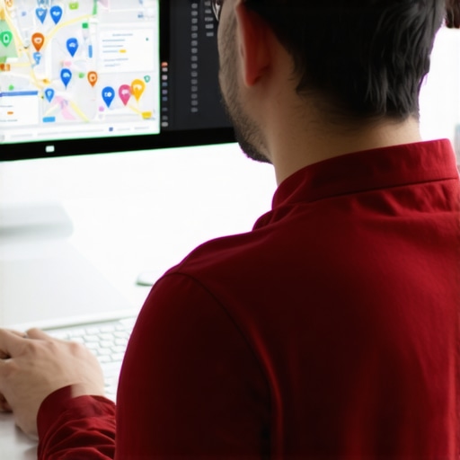 Person reviewing Google Maps insights and local SEO performance charts