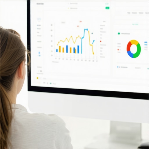Person reviewing local SEO analytics on a monitor with graphs and charts