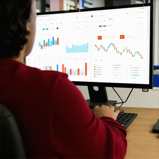 Person analyzing local SEO data on a computer with graphs and maps.