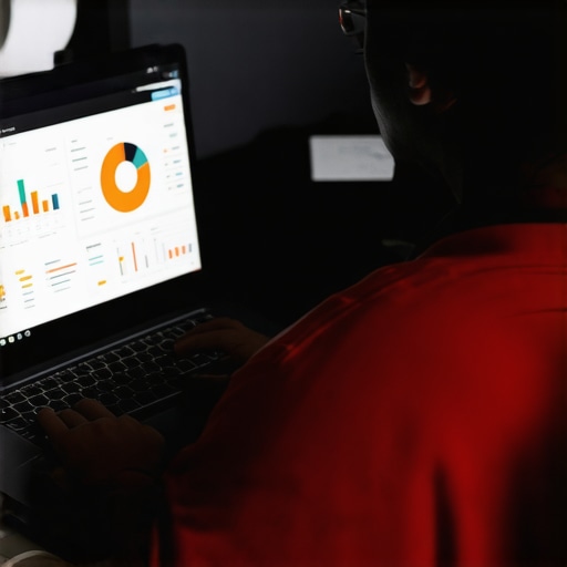 Person analyzing local SEO metrics on a laptop with SEO dashboards.