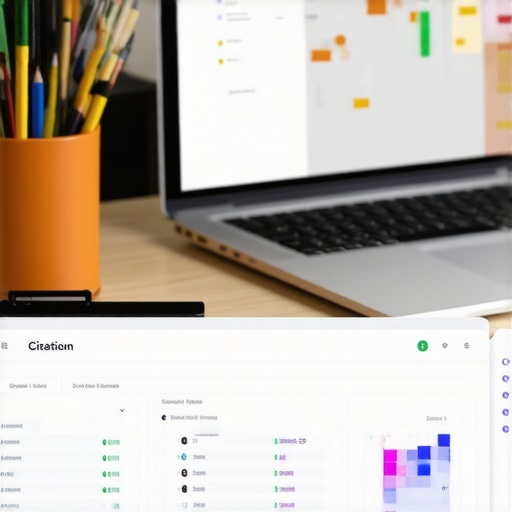 Desk setup showing GMB analytics and citation management tools