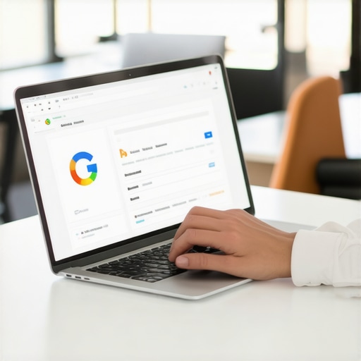 Person working on Google My Business profile on a computer, emphasizing optimization techniques.