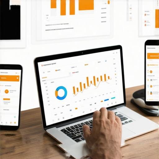 A digital workspace showing local SEO analysis on a laptop and mobile devices