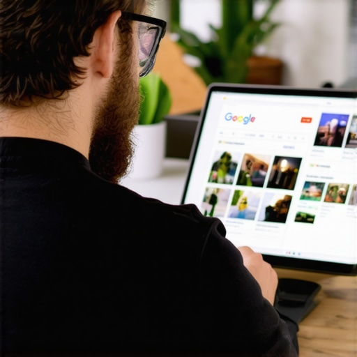 Optimizing GBP Profile Business owner uploading images to Google Business Profile on a laptop.