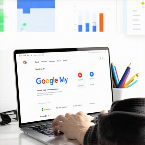 Person working on Google My Business profile with local map visuals.