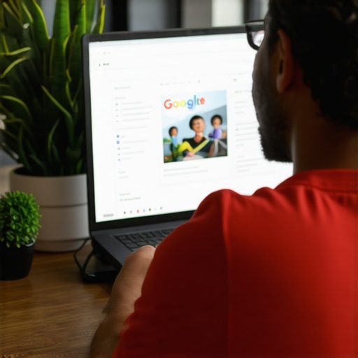 Business owner updating GMB profile on computer.