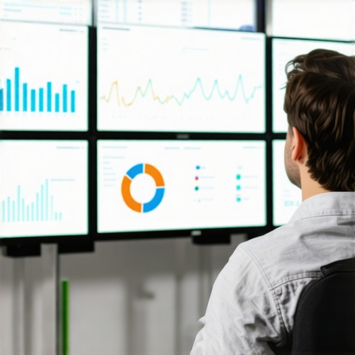 A professional analyzing local SEO metrics on multiple monitors.