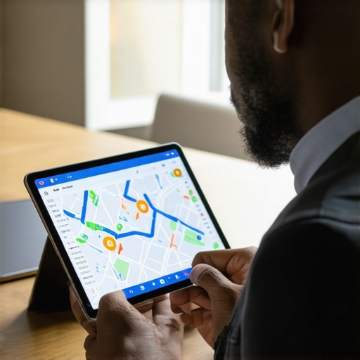 Business owner reviewing analytics on a tablet in a city