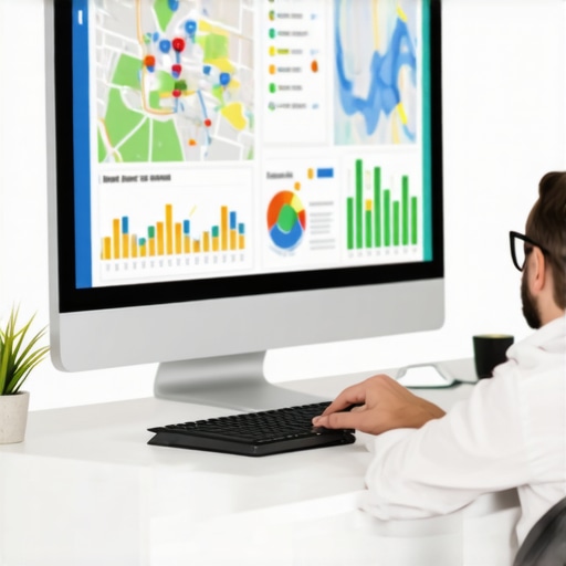 A person reviewing local SEO and Google Maps ranking graphs on a laptop