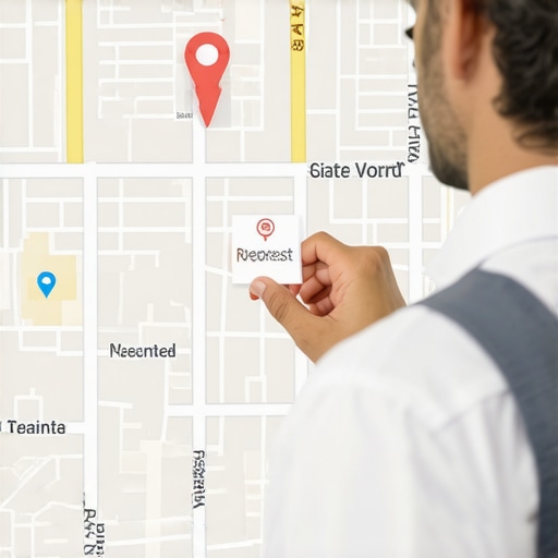 Technician checking GPS coordinates on a digital map to verify business location