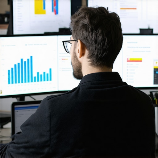 Person reviewing local SEO analytics on laptop with various tools displayed on screens.