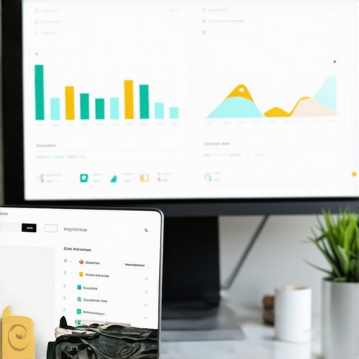 Digital Local SEO Dashboard with BrightLocal and SEMrush Close-up of a computer screen displaying local SEO performance metrics, highlighting tools like BrightLocal and SEMrush, in an office.