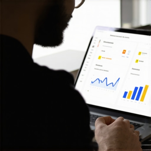 Business owner analyzing Google Maps visibility and ranking data on a computer.