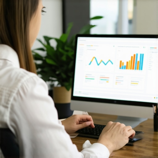 Business owner analyzing local SEO dashboards on a computer with local SEO tools