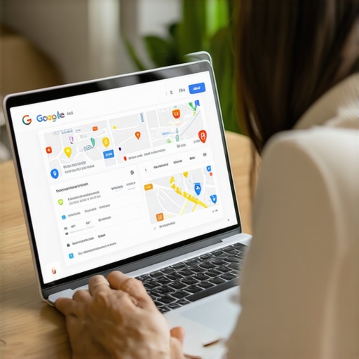 Business owner improving local map ranking on laptop