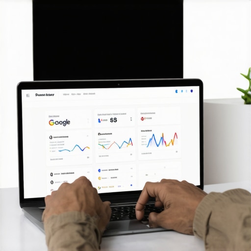 Person reviewing local SEO performance analytics on a laptop with Google Maps and charts