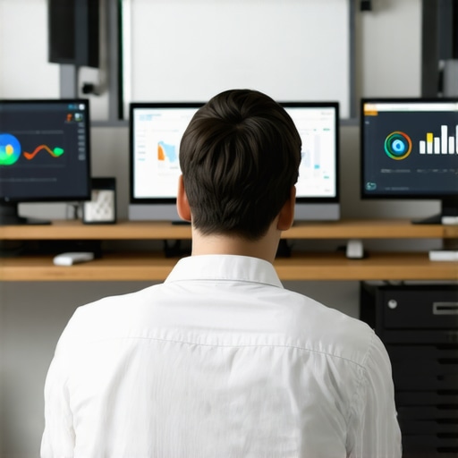 Maintaining Your GMB Dashboard Person analyzing SEO data on multiple screens to illustrate GMB profile management.