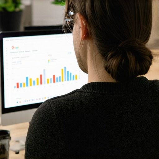 Business owner updating Google My Business profile on laptop with analytics