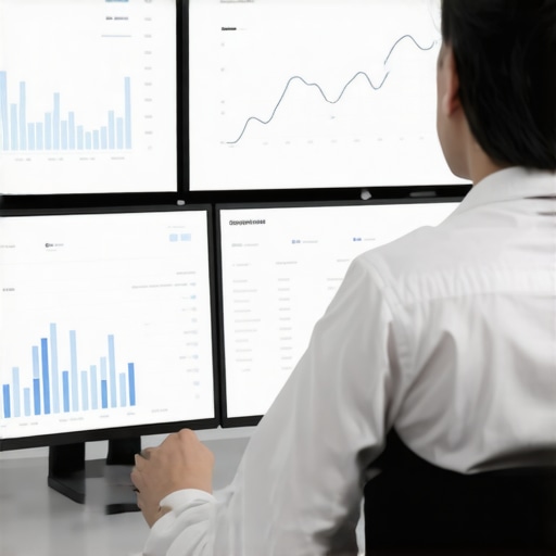 Marketer reviewing local SEO performance metrics on computer monitors