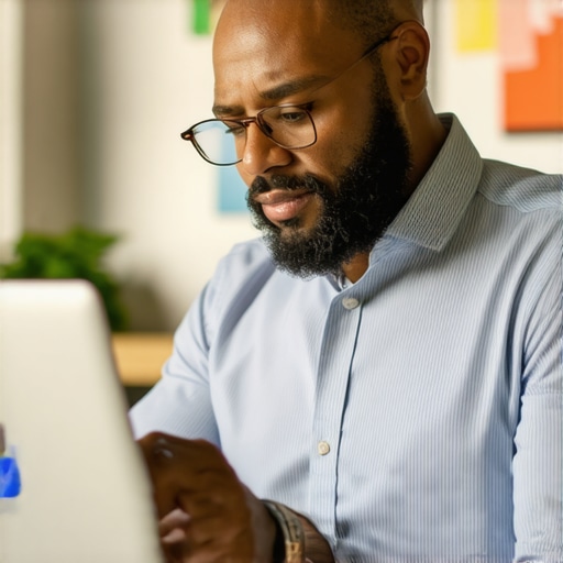 Business owner optimizing GMB profile on laptop